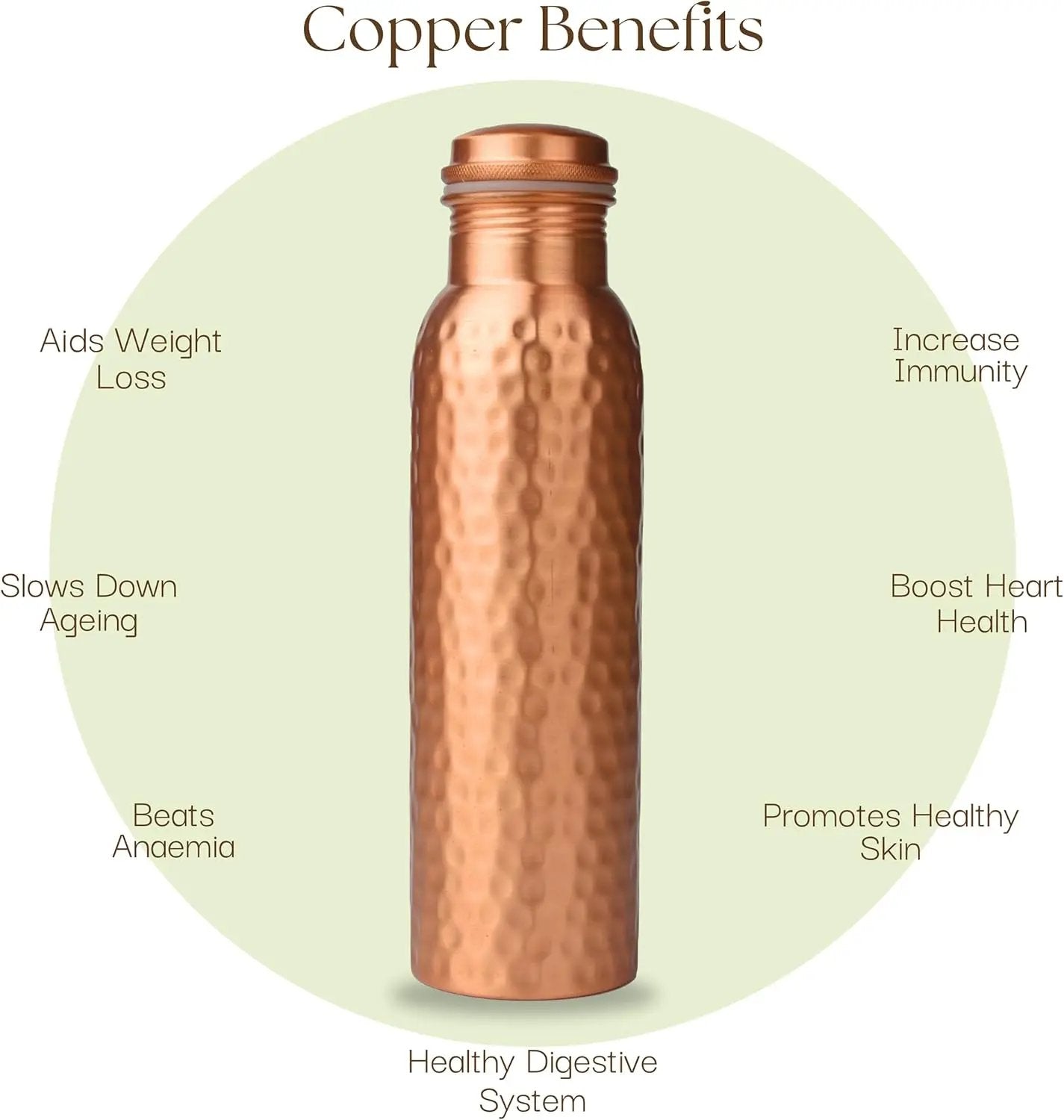 Hammered Copper Water Bottle 34 oz - Sport Fitness Yoga 1000 ml vankriti