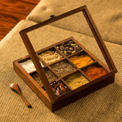 Wooden Masala Box for Kitchen - Wooden Spice Box