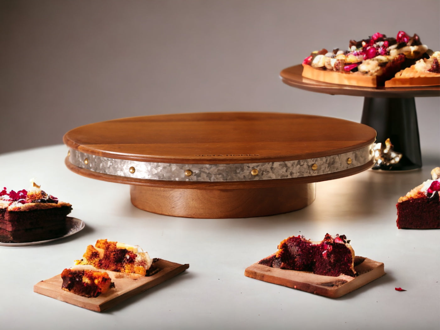 Alfa 360 Degree Large Rotating Wooden Cake Stand