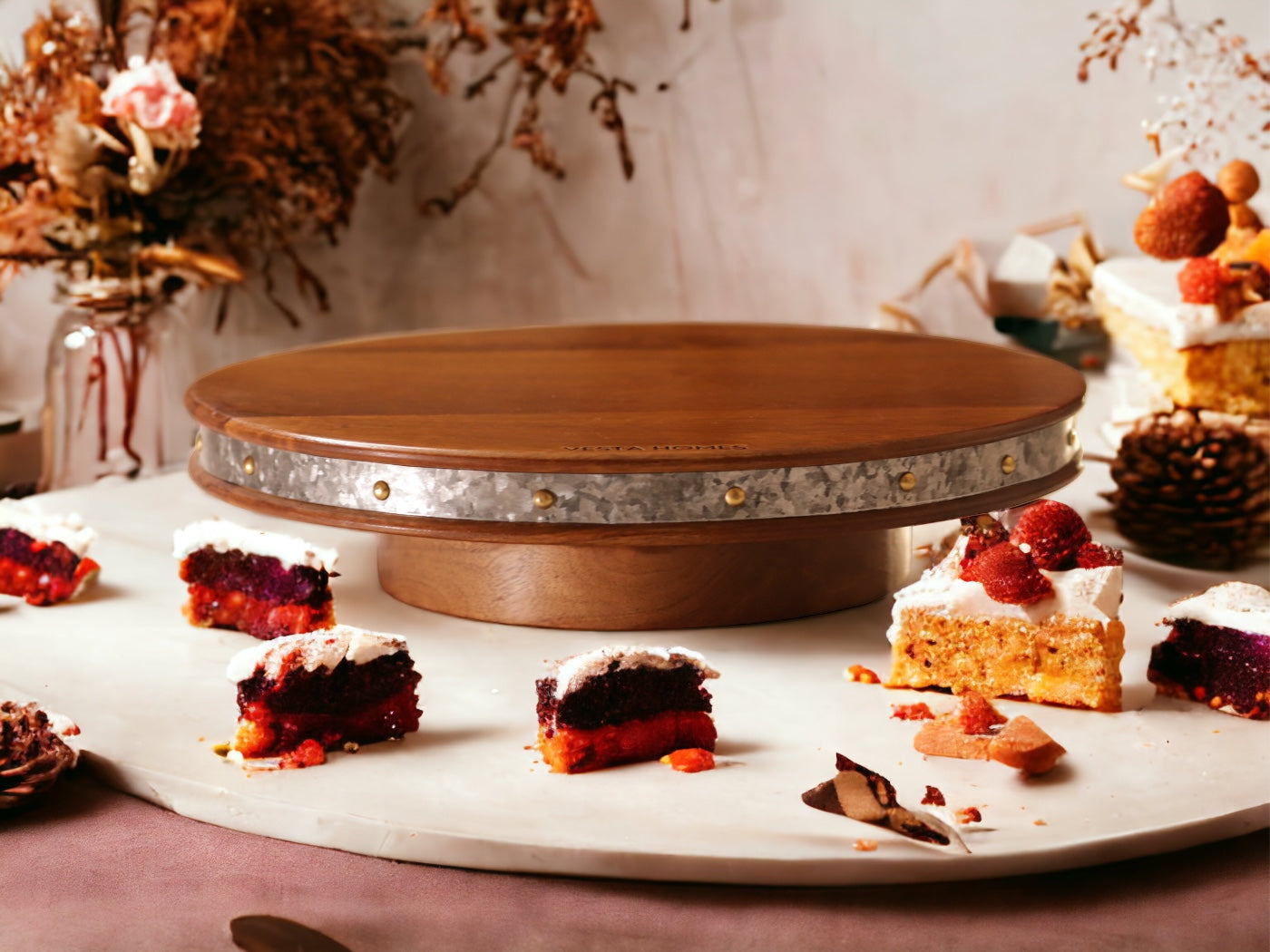 Alfa 360 Degree Large Rotating Wooden Cake Stand