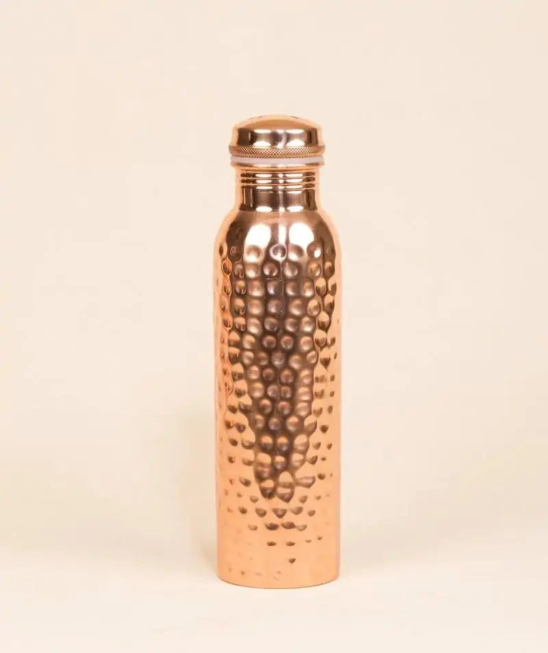 Pure Copper Hammered Water Bottle - Handcrafted Copper Bottle (33 oz) for Yoga & Fitness vankriti