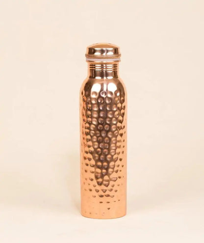 Pure Copper Hammered Water Bottle - Handcrafted Copper Bottle (33 oz) for Yoga & Fitness vankriti