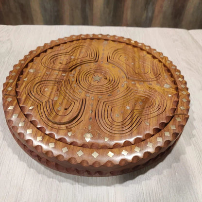 Round Wooden Foldable Dry Fruit Basket – 5 Compartments