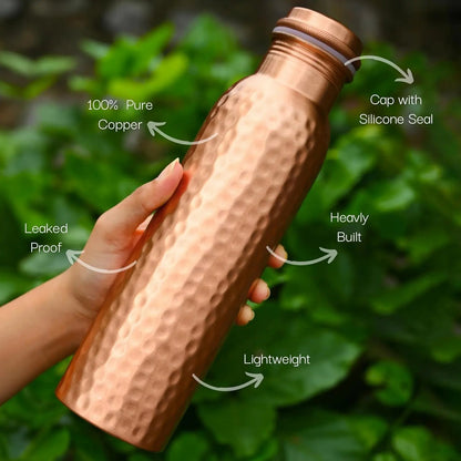 Hammered Copper Water Bottle 34 oz  - Sport Fitness Yoga 1000 ml vankriti