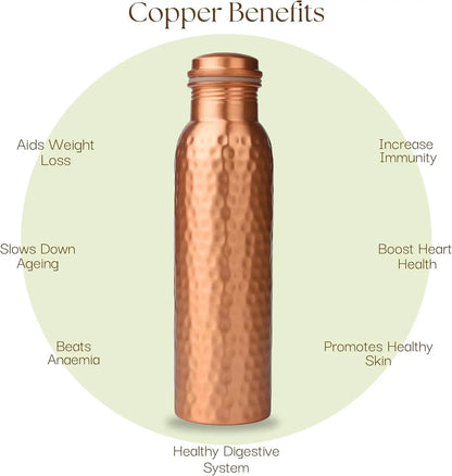 Hammered Copper Water Bottle 34 oz  - Sport Fitness Yoga 1000 ml vankriti