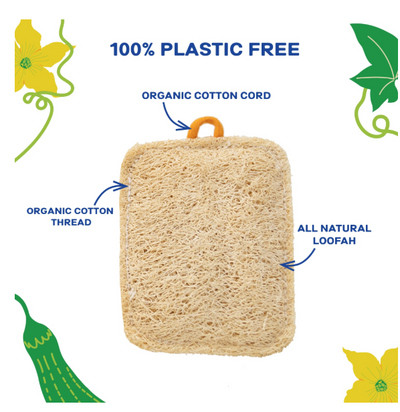 All-Natural Loofah Dish Sponge (3 Pack) - Rounded Rectangular Zero Waste Loofah Sponges