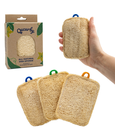 All-Natural Loofah Dish Sponge (3 Pack) - Rounded Rectangular Zero Waste Loofah Sponges