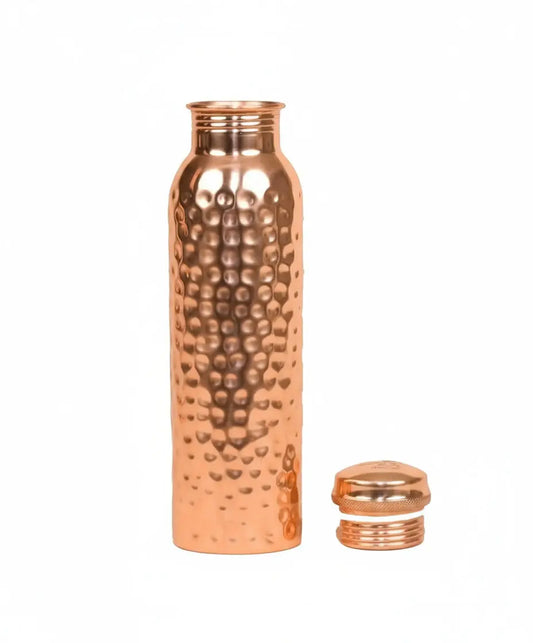 Pure Copper Hammered Water Bottle - Handcrafted Copper Bottle (33 oz) for Yoga & Fitness vankriti